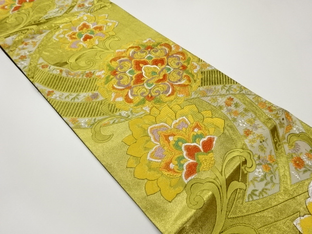 JAPANESE FUKURO OBI / GOLD FOIL / WOVEN FLOWER ARABESQUE